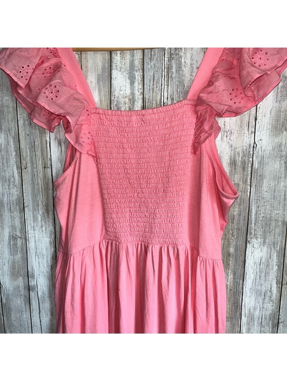 J.Crew Pink Eyelet Smocked Midi Dress Ruffle Sleeve Cottagecore NWT Size Large - Picture 5 of 7